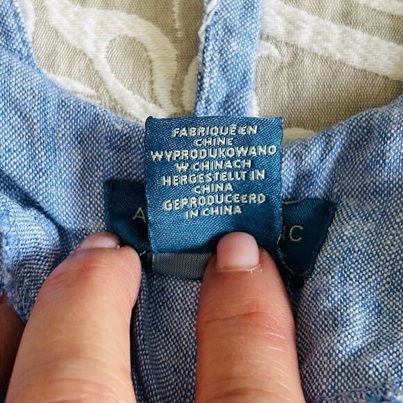 Antibes Blanc Sundress Women L Blue Chambray Maxi Strappy Asymmetrical Beachy - Picture 4 of 13